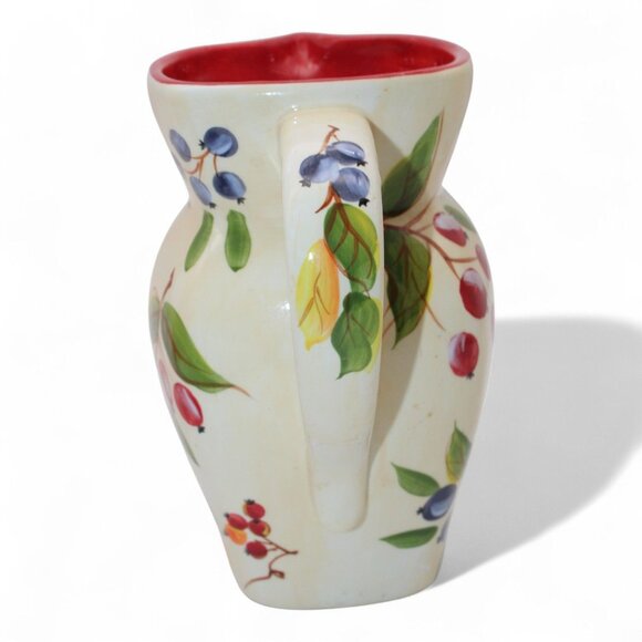 Hand-Painted Ceramic Pitcher With Fruit & Leaf Design By FTD - Picture 4 of 6